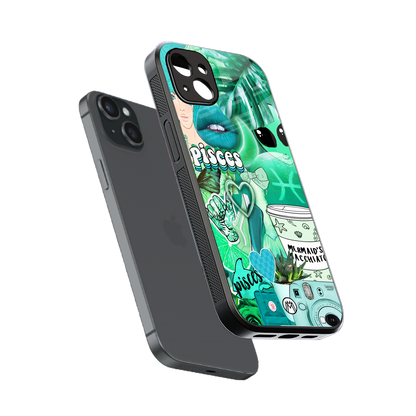 pisces aesthetic collage back phone cover | glass case for iphone 14 plus