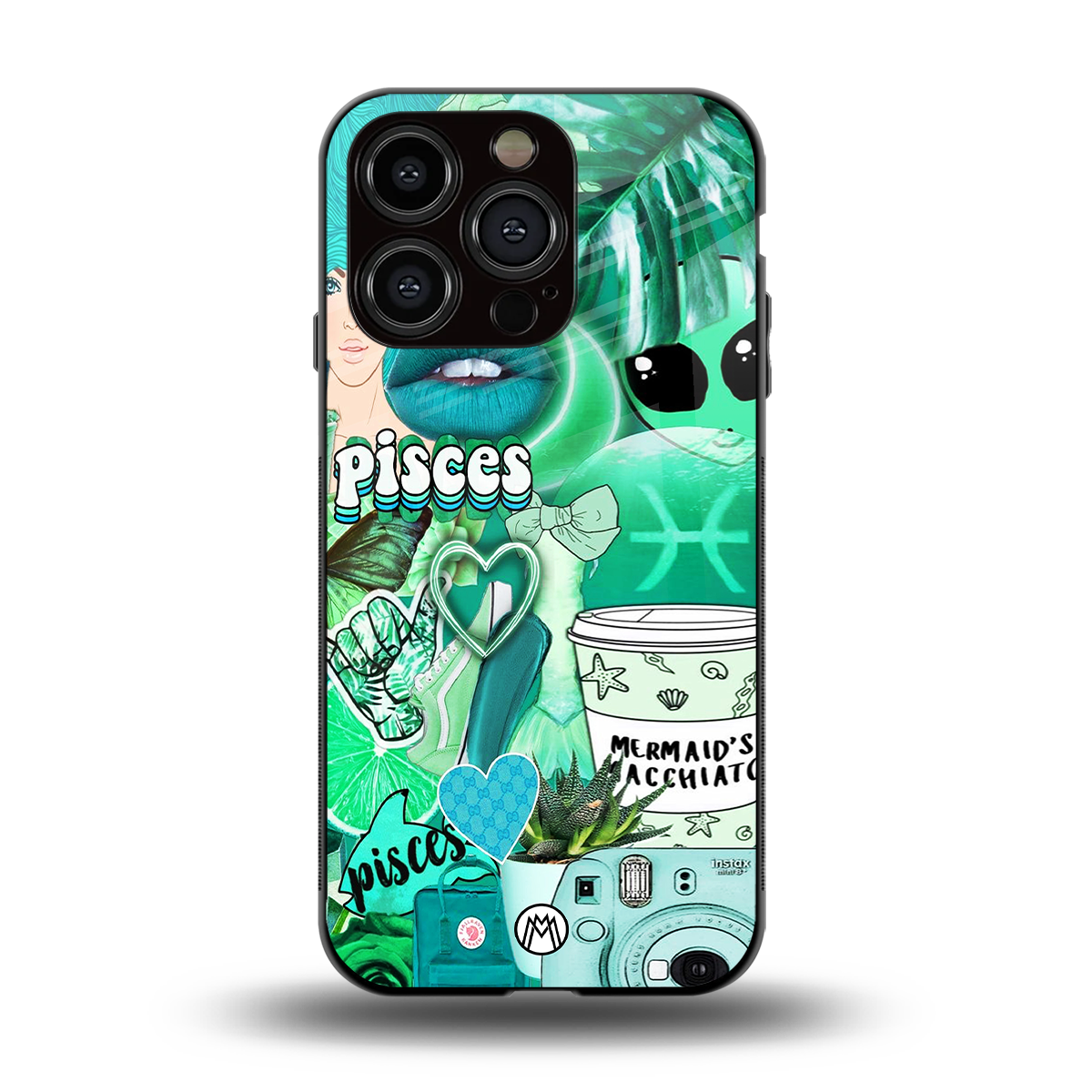 pisces aesthetic collage back phone cover | glass case for iphone 15 pro