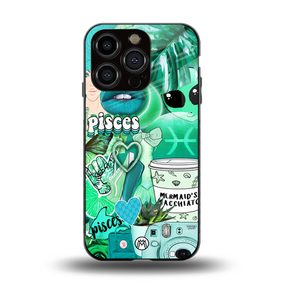 pisces aesthetic collage back phone cover | glass case for iphone 15 pro