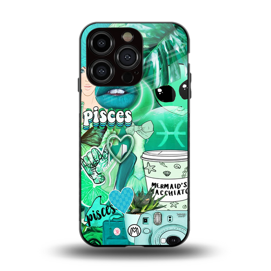 pisces aesthetic collage back phone cover | glass case for iphone 15 pro