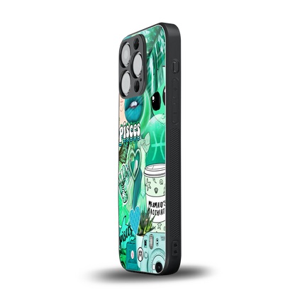 pisces aesthetic collage back phone cover | glass case for iphone 15 pro