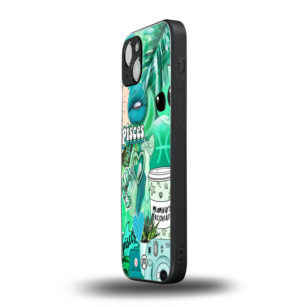 pisces aesthetic collage back phone cover | glass case for iphone 15