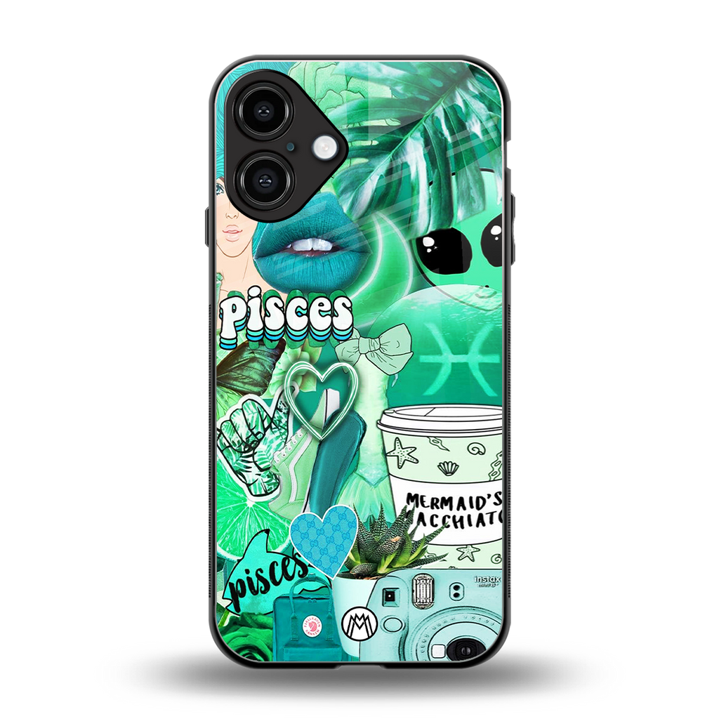 pisces aesthetic collage back phone cover | glass case for iphone 16 plus