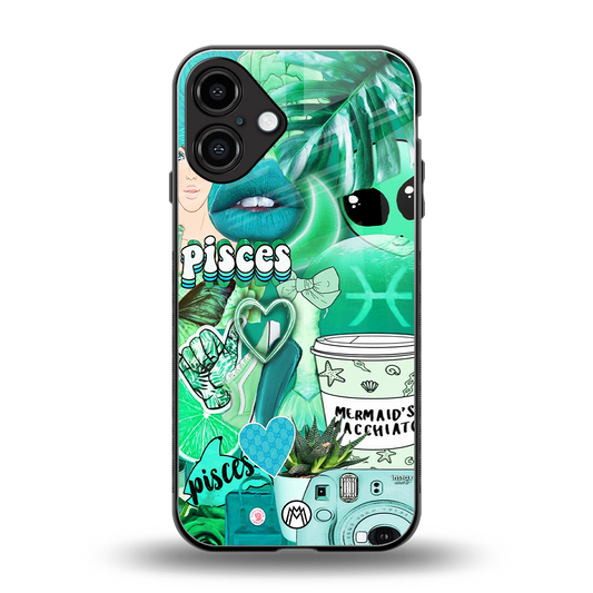 pisces aesthetic collage back phone cover | glass case for iphone 16 plus