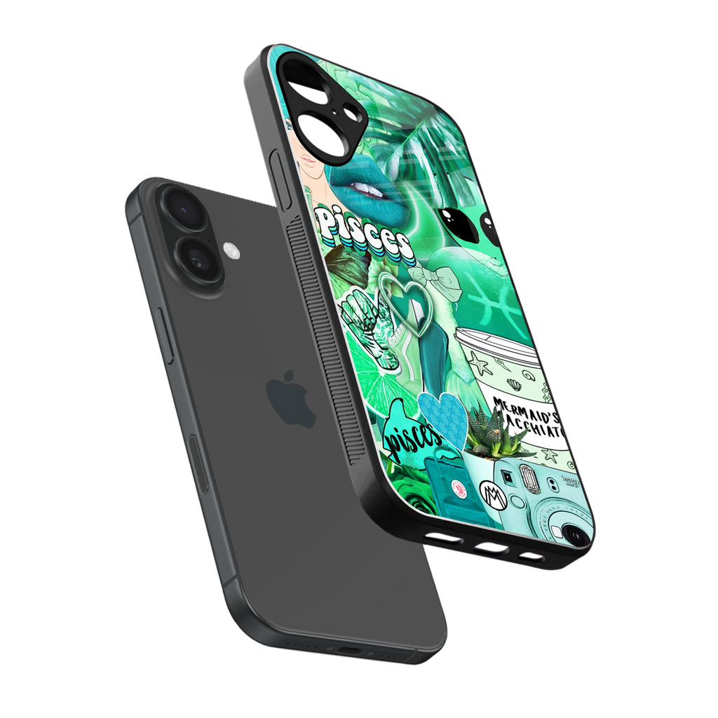 pisces aesthetic collage back phone cover | glass case for iphone 16 plus