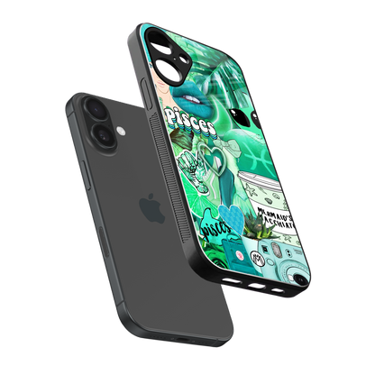 pisces aesthetic collage back phone cover | glass case for iphone 16 plus