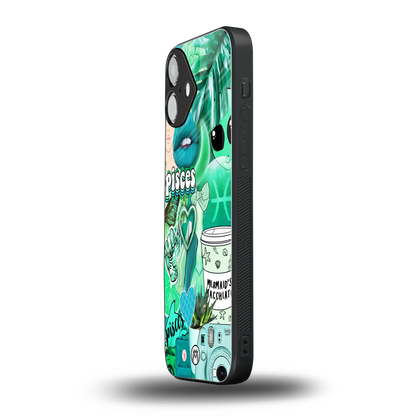 pisces aesthetic collage back phone cover | glass case for iphone 16 plus
