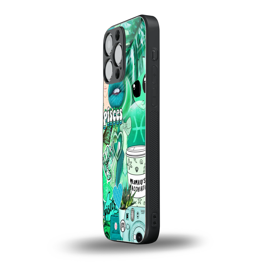 pisces aesthetic collage back phone cover | glass case for iphone 16 pro max
