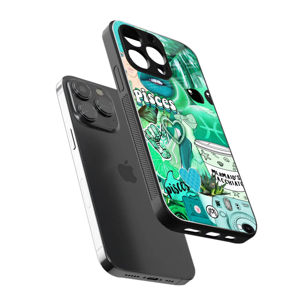 pisces aesthetic collage back phone cover | glass case for iphone 16 pro