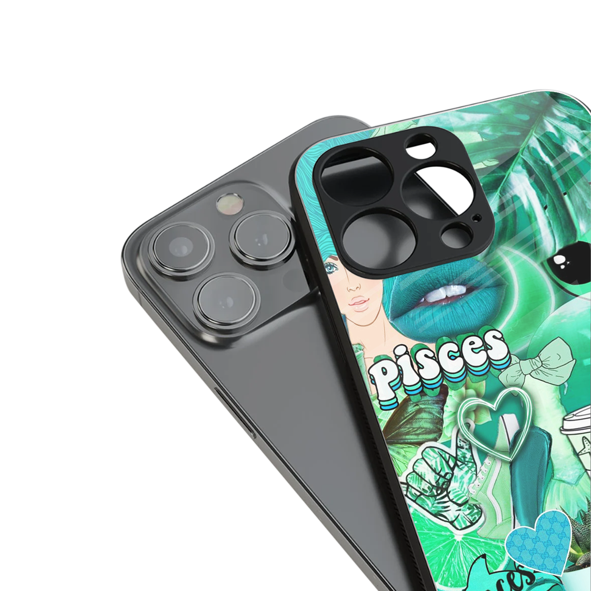 pisces aesthetic collage back phone cover | glass case for iphone 14