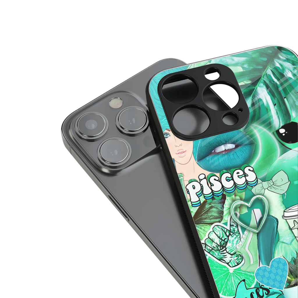 pisces aesthetic collage back phone cover | glass case for iphone 14 plus