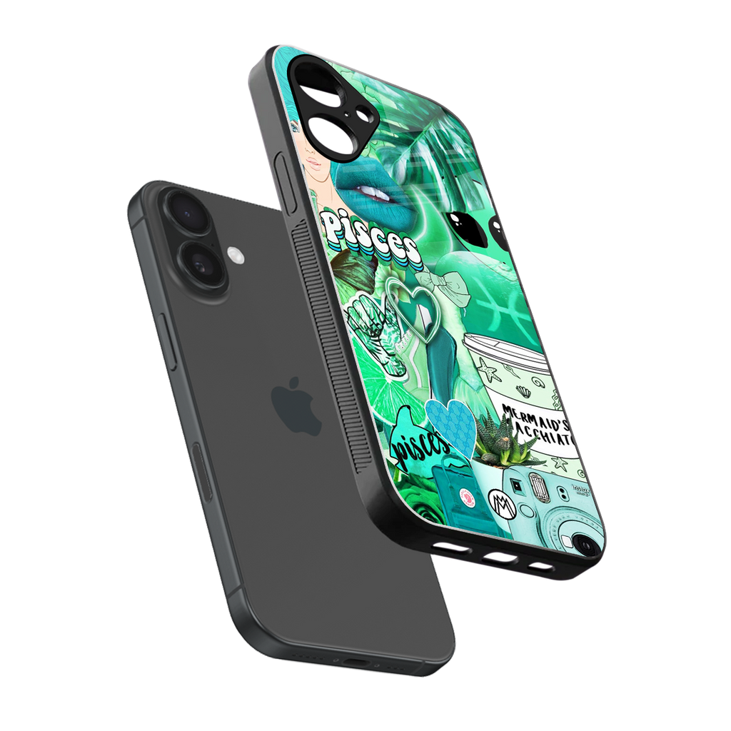 pisces aesthetic collage back phone cover | glass case for iphone 16