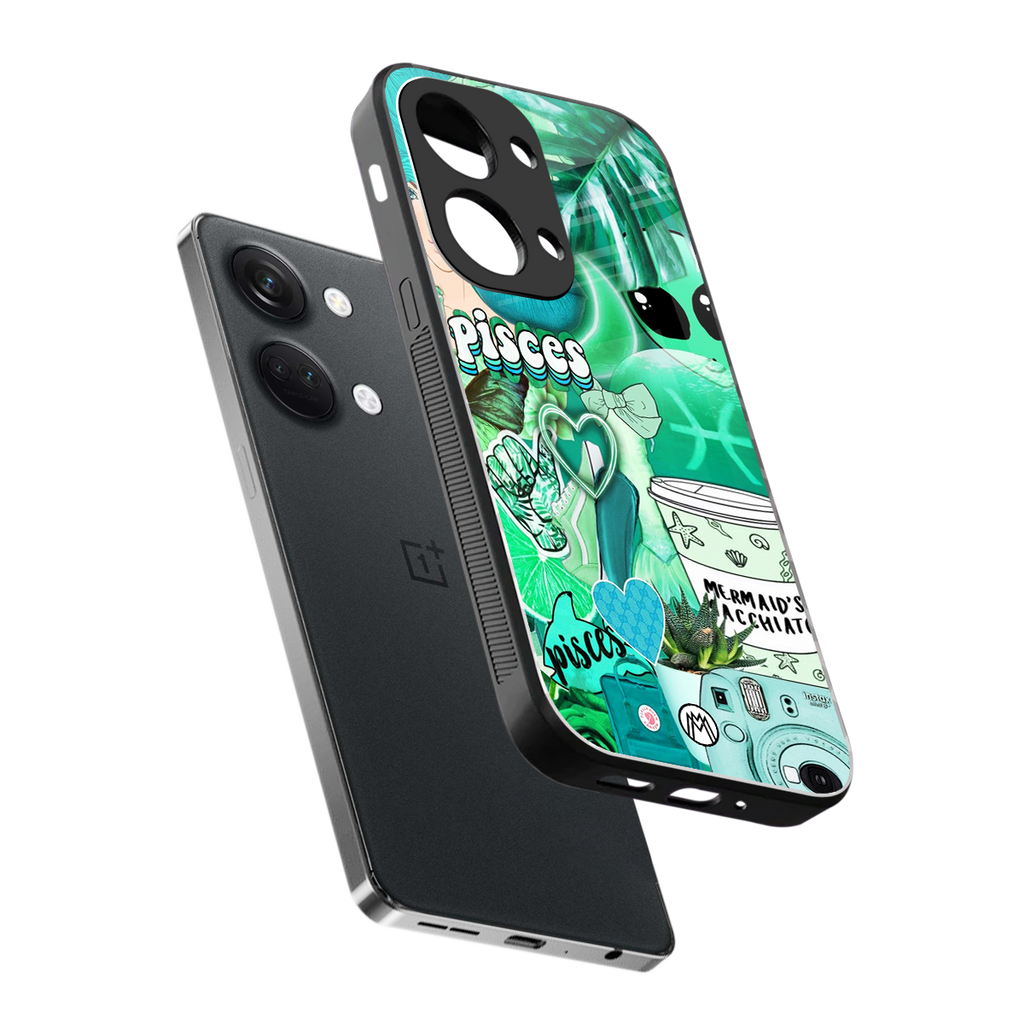 pisces aesthetic collage back phone cover | glass case for oneplus nord 3