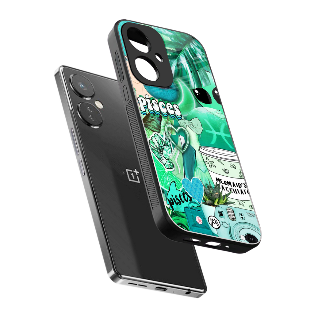 pisces aesthetic collage back phone cover | glass case for oneplus nord ce 3