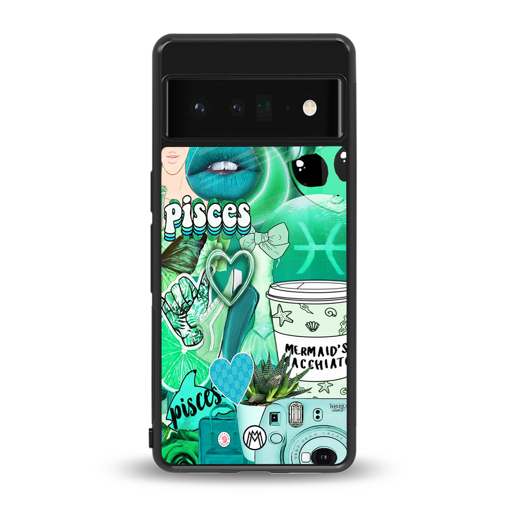 pisces aesthetic collage back phone cover | glass case for google pixel 6 pro