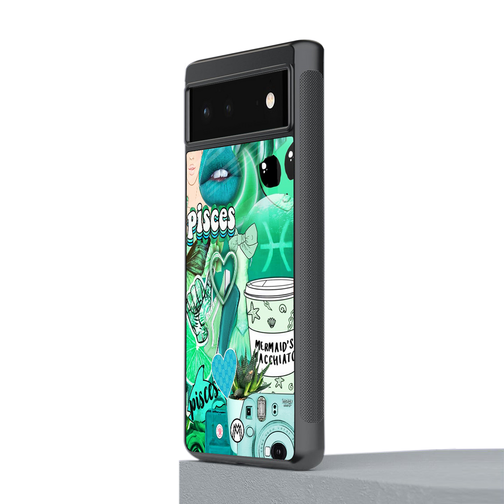 pisces aesthetic collage back phone cover | glass case for google pixel 6