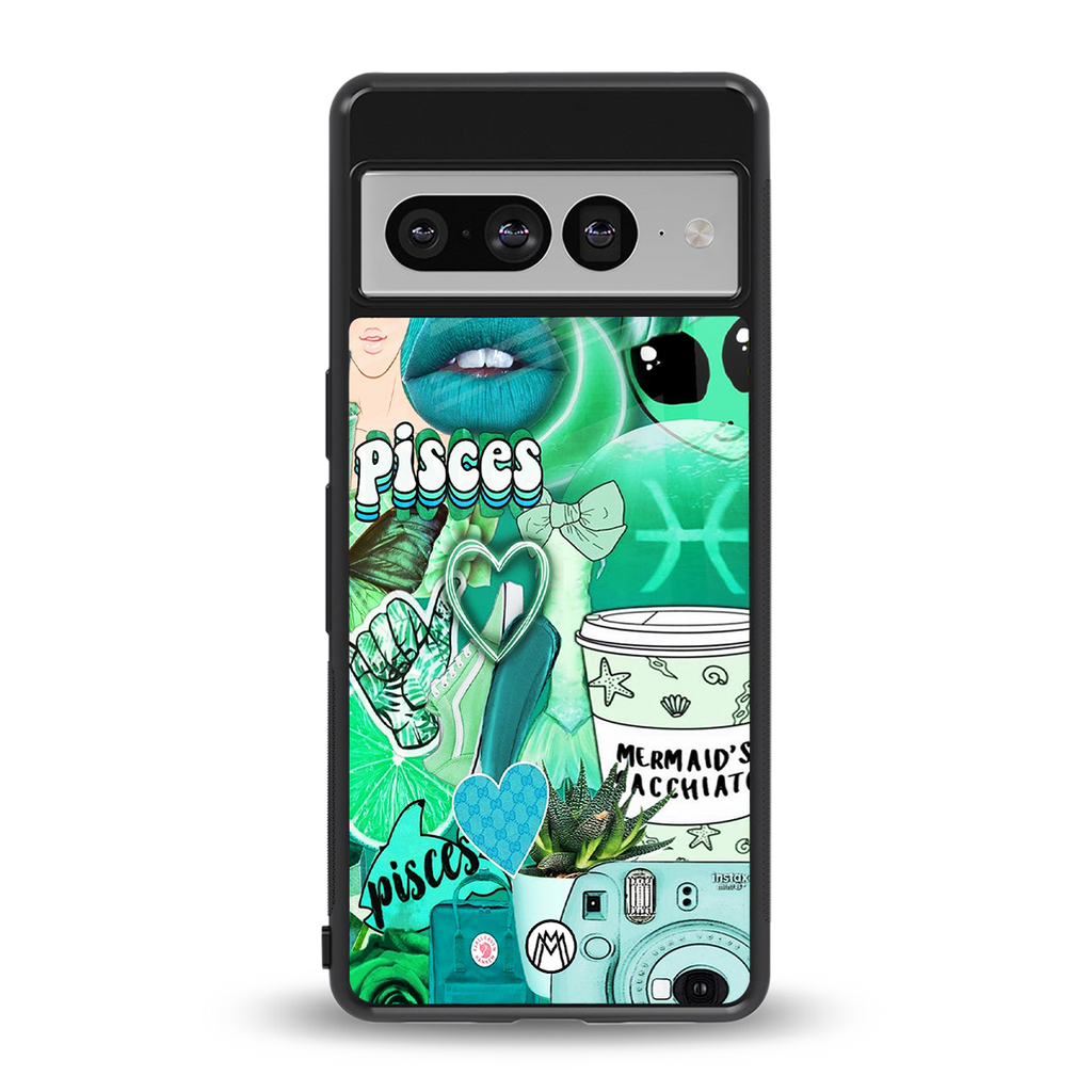 pisces aesthetic collage back phone cover | glass case for google pixel 7 pro