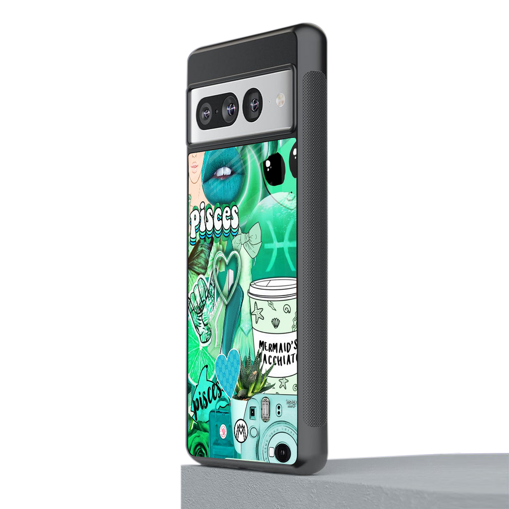 pisces aesthetic collage back phone cover | glass case for google pixel 7 pro