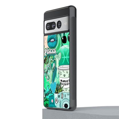 pisces aesthetic collage back phone cover | glass case for google pixel 7 pro
