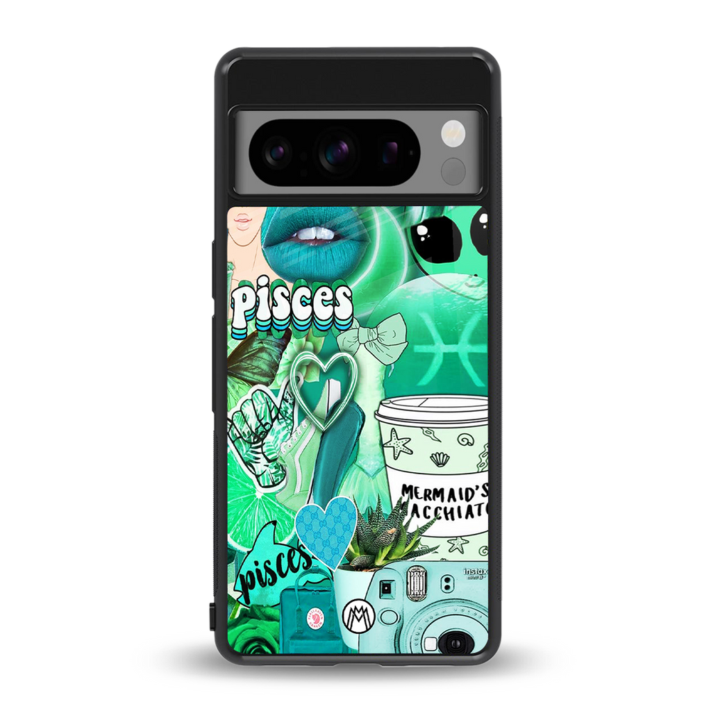 pisces aesthetic collage back phone cover | glass case for google pixel 8 pro