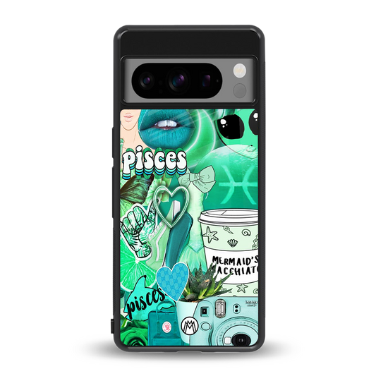 pisces aesthetic collage back phone cover | glass case for google pixel 8 pro