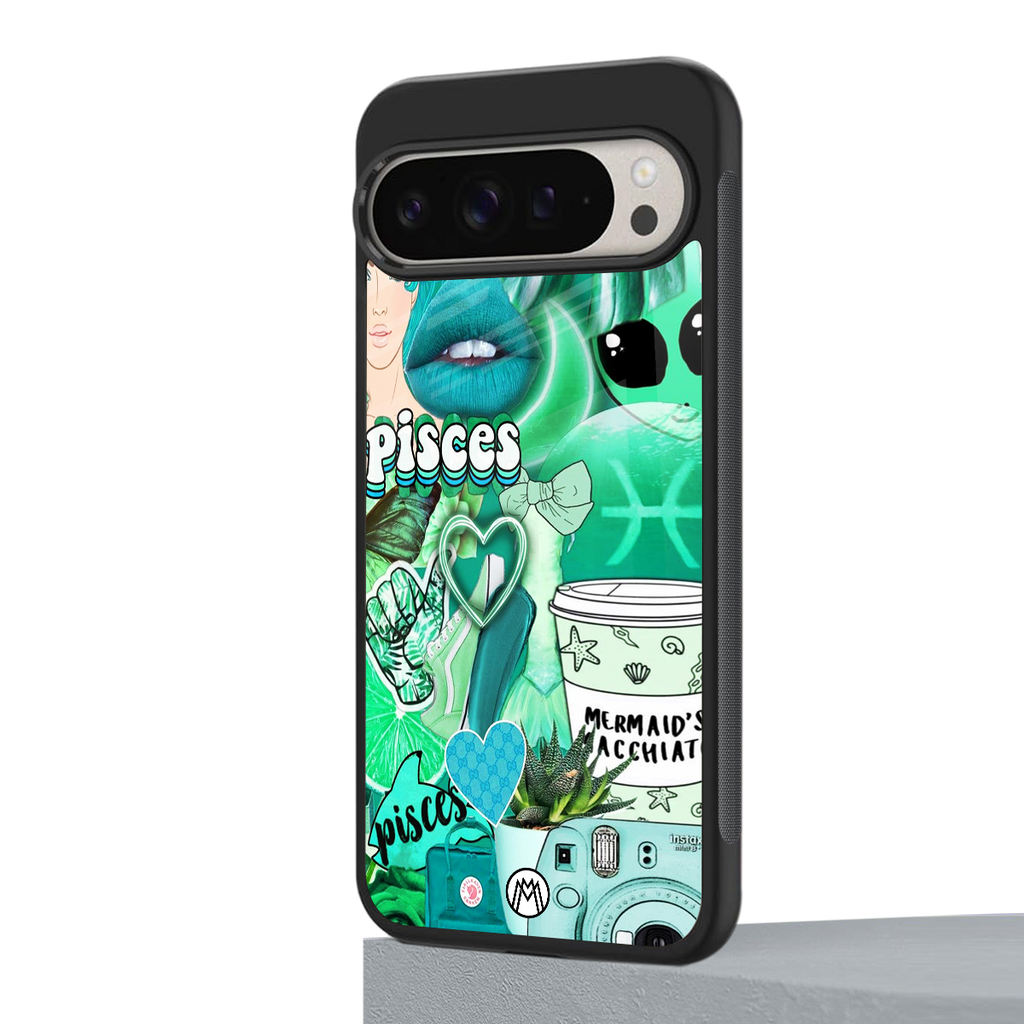 pisces aesthetic collage back phone cover | glass case for google pixel 9 pro