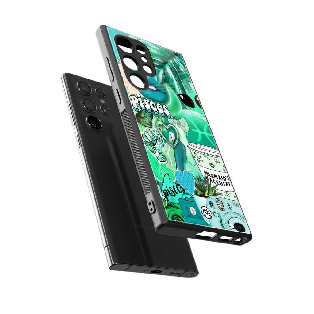 pisces aesthetic collage back phone cover | glass case for samsung galaxy s24 ultra