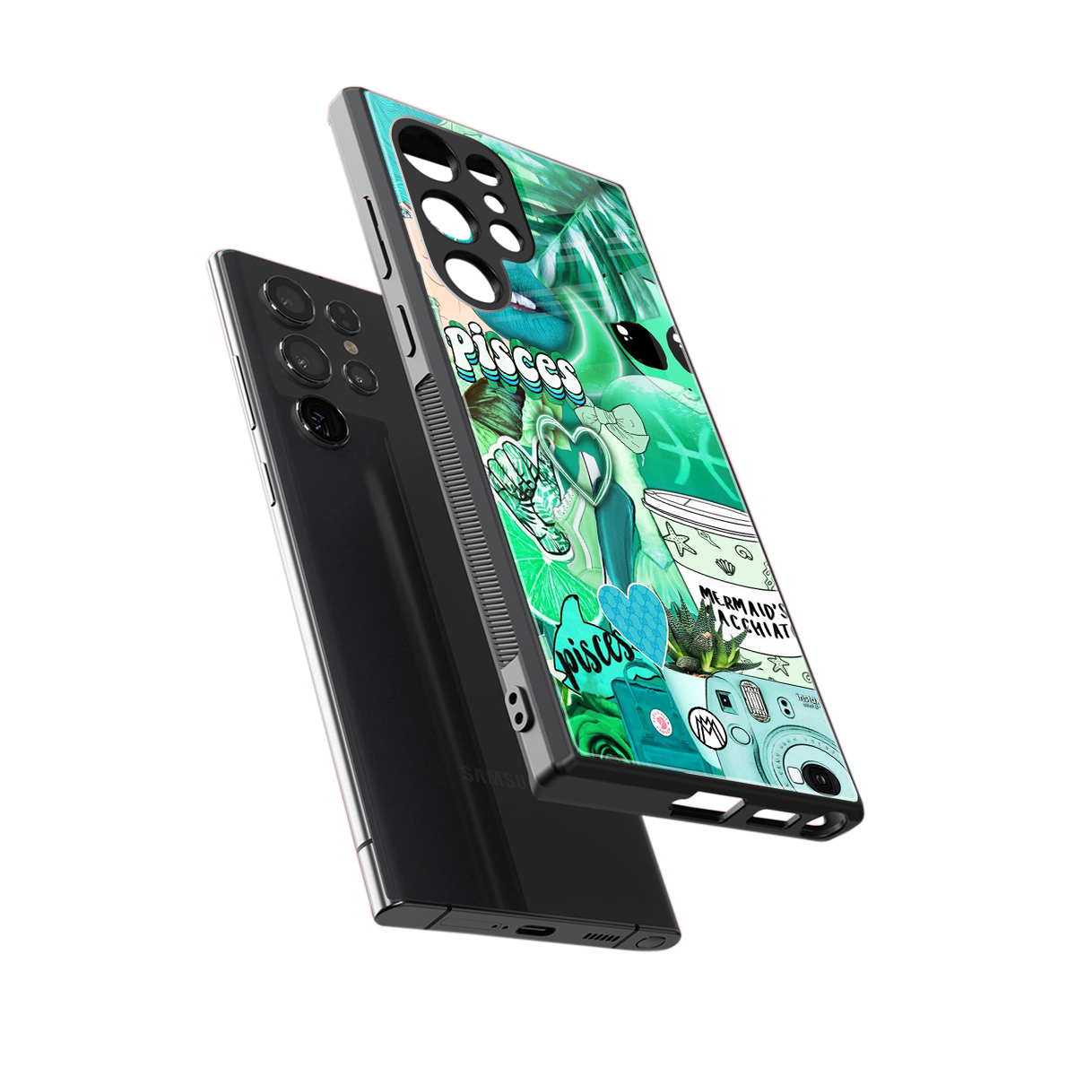 pisces aesthetic collage back phone cover | glass case for samsung galaxy s24 ultra