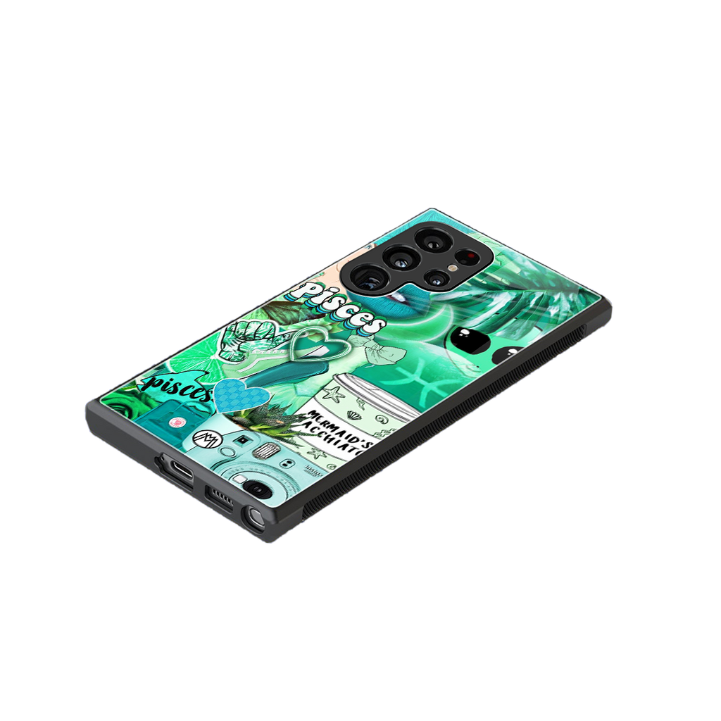 pisces aesthetic collage back phone cover | glass case for samsung galaxy s24 ultra