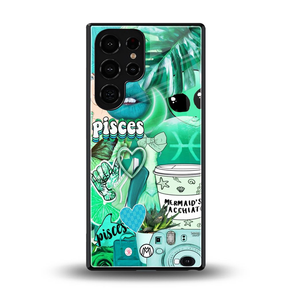 pisces aesthetic collage back phone cover | glass case for samsung galaxy s25 ultra