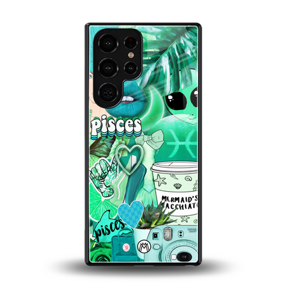 pisces aesthetic collage back phone cover | glass case for samsung galaxy s25 ultra