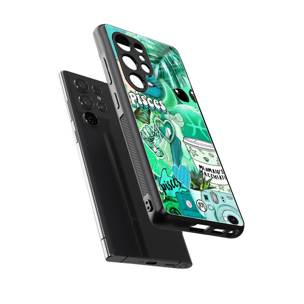 pisces aesthetic collage back phone cover | glass case for samsung galaxy s25 ultra