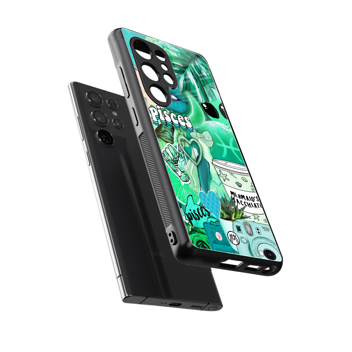 pisces aesthetic collage back phone cover | glass case for samsung galaxy s25 ultra
