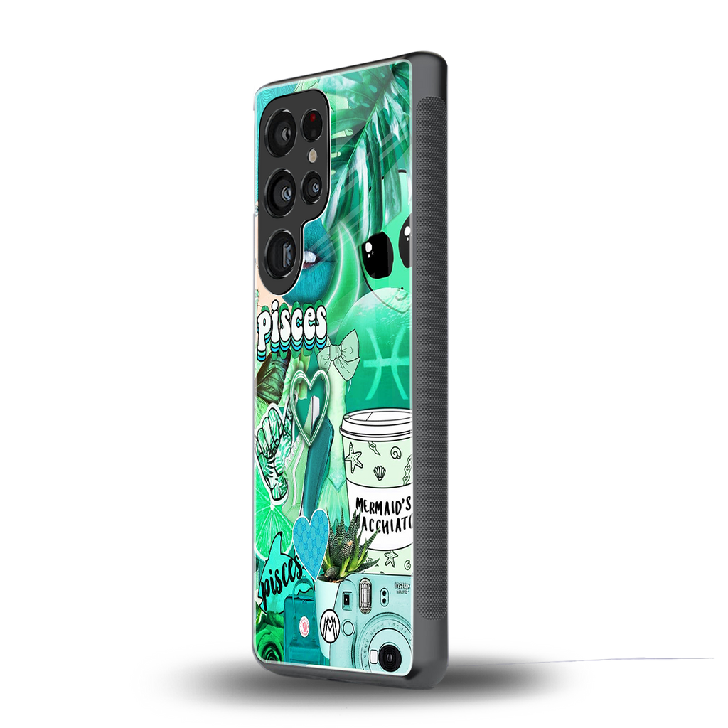 pisces aesthetic collage back phone cover | glass case for samsung galaxy s25 ultra