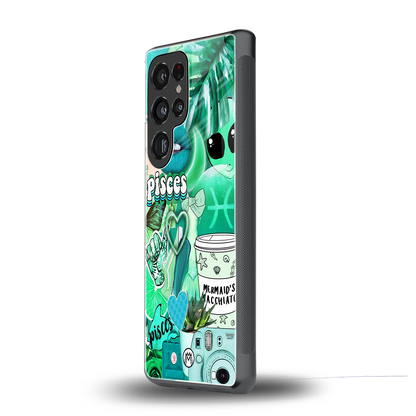 pisces aesthetic collage back phone cover | glass case for samsung galaxy s25 ultra