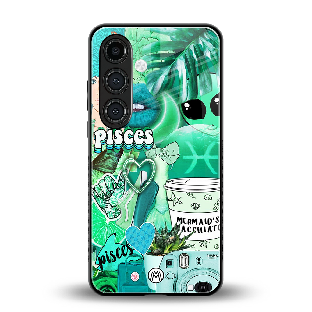 pisces aesthetic collage back phone cover | glass case for samsung galaxy s25 plus