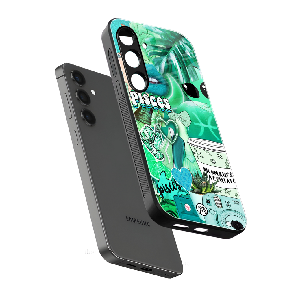 pisces aesthetic collage back phone cover | glass case for samsung galaxy s24 plus