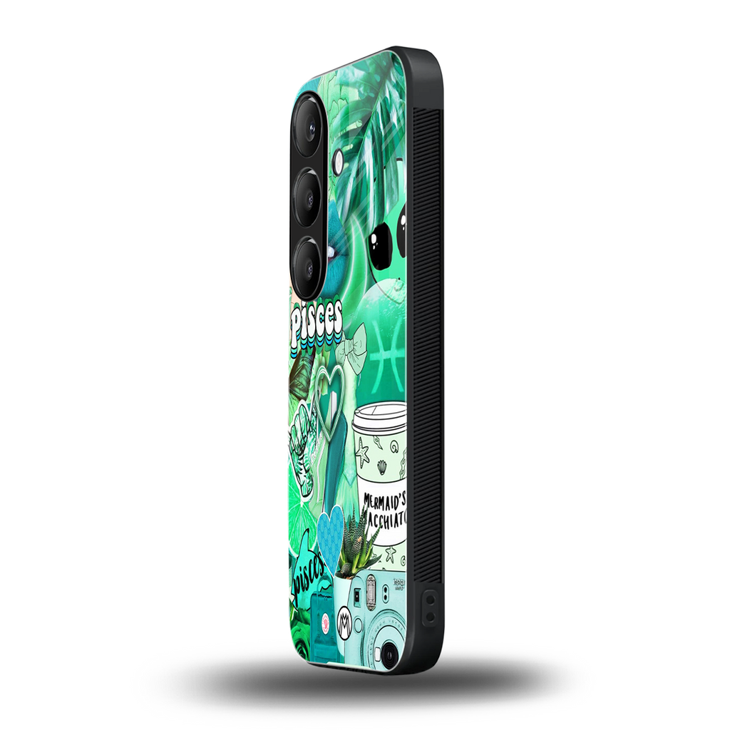 pisces aesthetic collage back phone cover | glass case for samsung galaxy s24