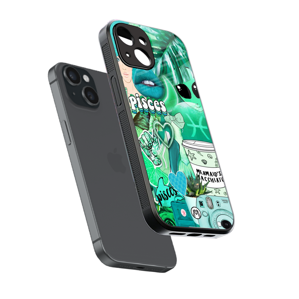 pisces aesthetic collage back phone cover | glass case for iphone 15