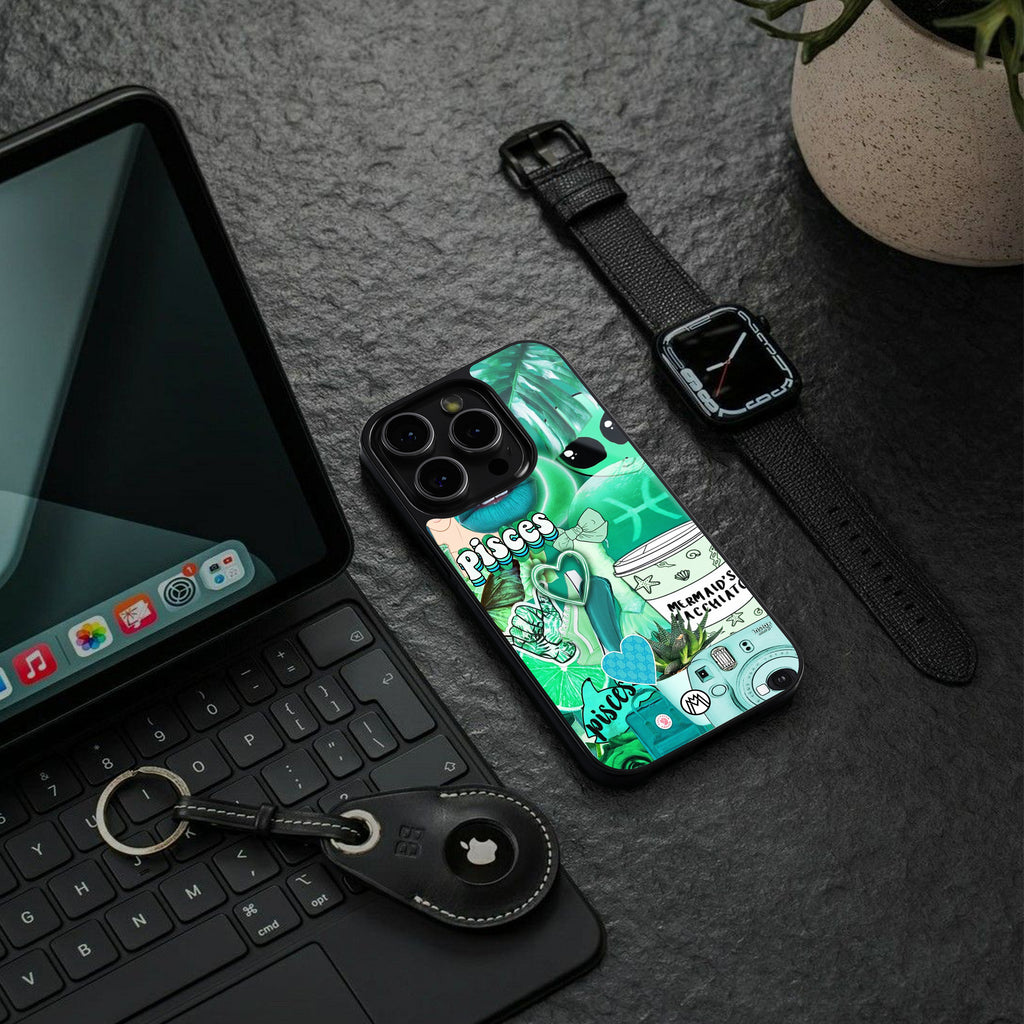 pisces aesthetic collage back phone cover | glass case for iphone 16 plus