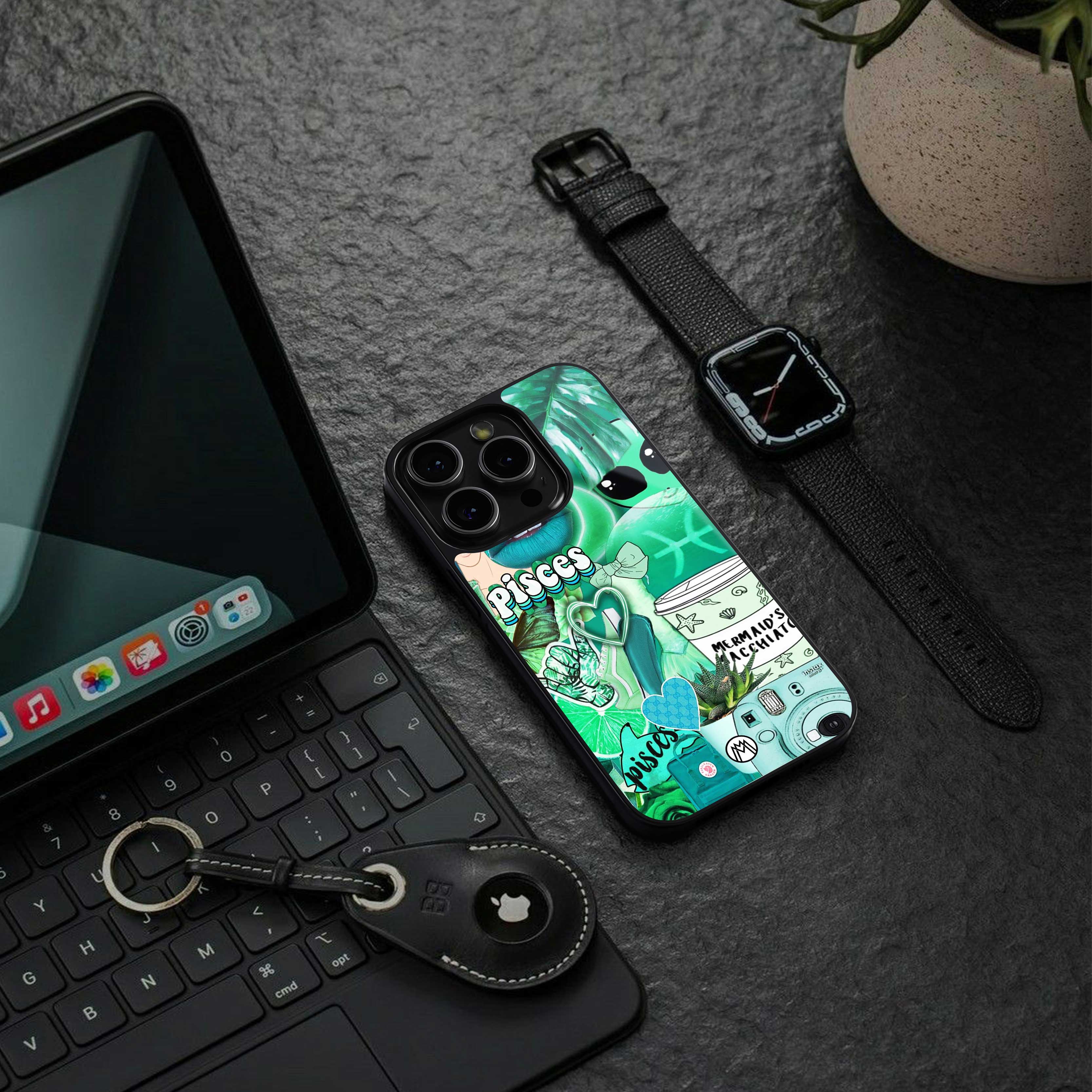 pisces aesthetic collage back phone cover | glass case for iphone 13 pro