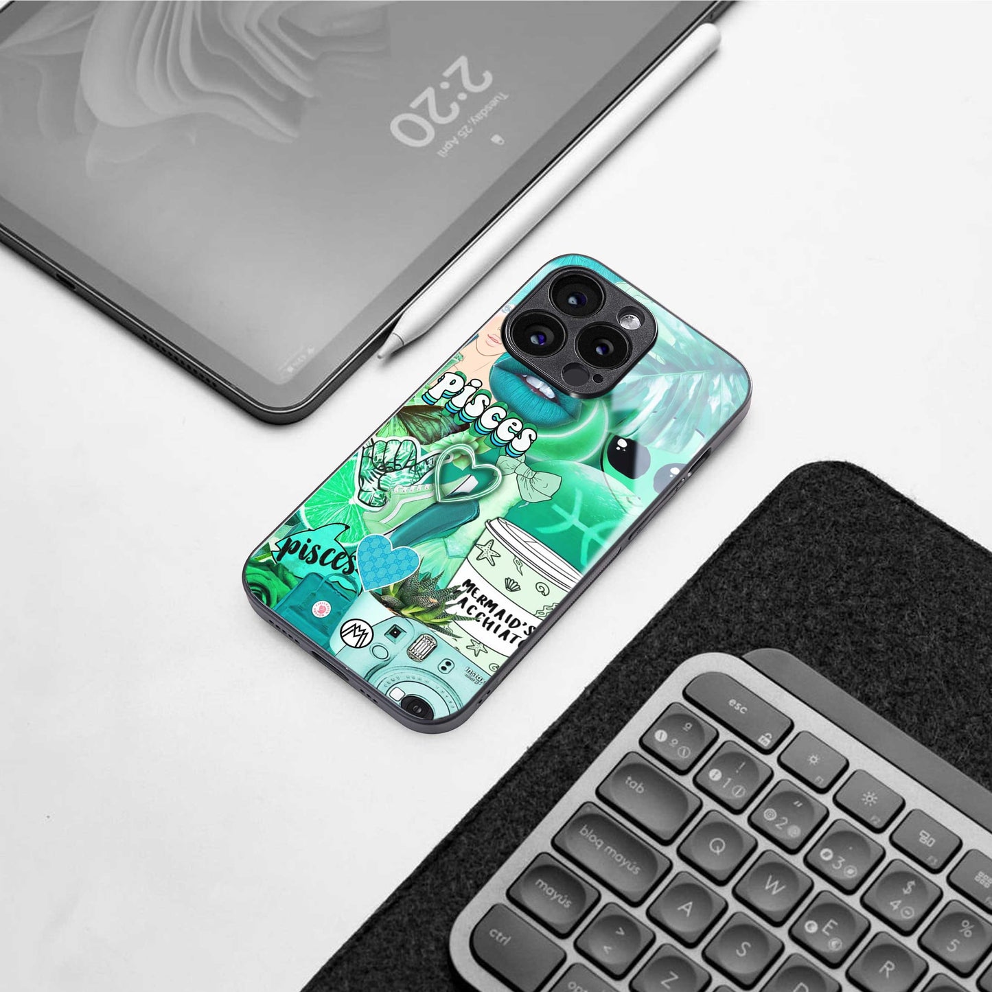 pisces aesthetic collage back phone cover | glass case for samsung galaxy s24 plus