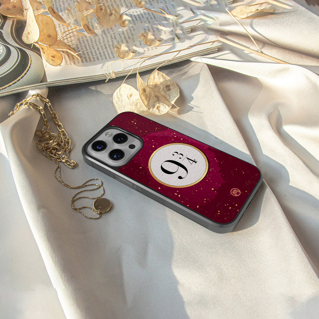 platform nine and three-quarters back phone cover | glass case for iphone 16 pro max