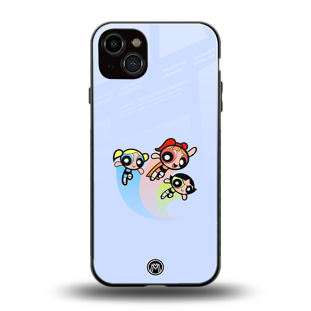 powerpuff girls cartoon back phone cover | glass case for iphone 15 plus
