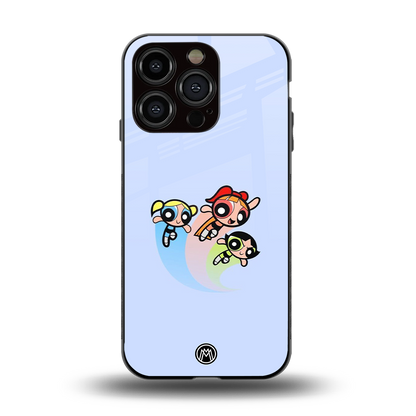 powerpuff girls cartoon back phone cover | glass case for iphone 15 pro