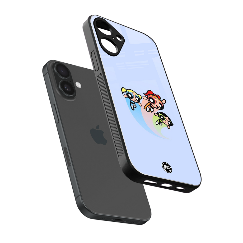 powerpuff girls cartoon back phone cover | glass case for iphone 16 plus