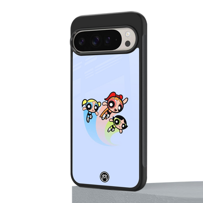 powerpuff girls cartoon back phone cover | glass case for google pixel 9 pro xl