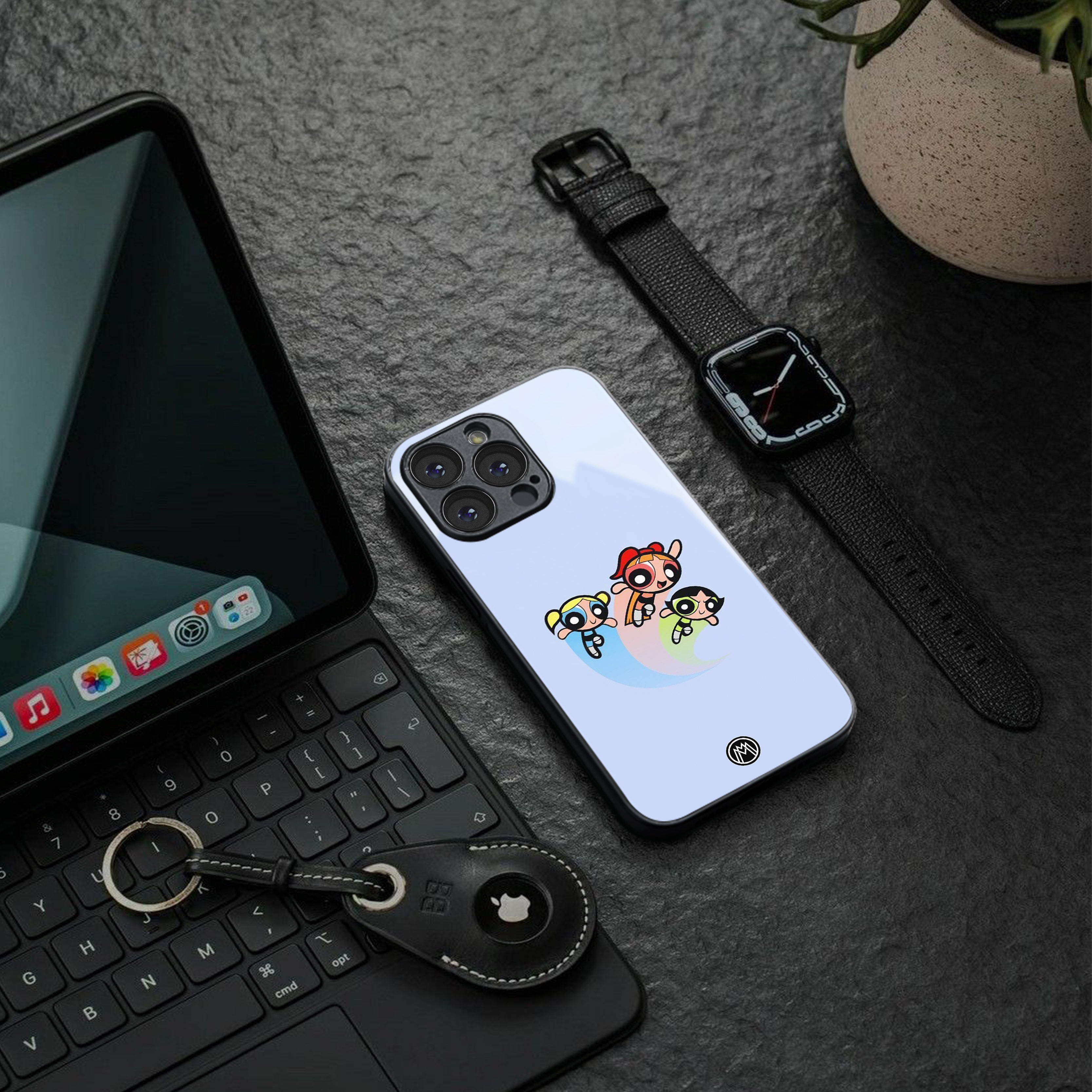 powerpuff girls cartoon back phone cover | glass case for iphone 16 plus