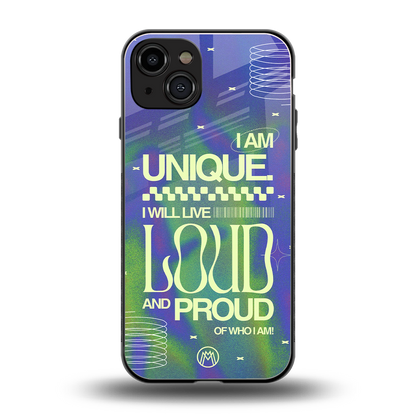 proudly me back phone cover | glass case for iphone 15