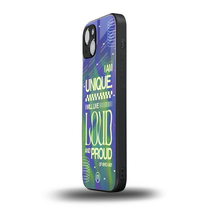 proudly me back phone cover | glass case for iphone 15